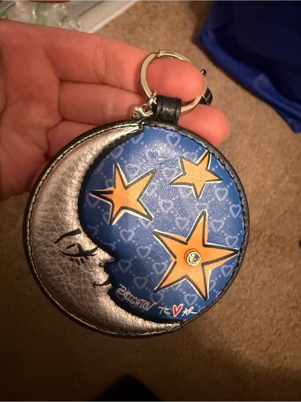NWT Brighton Blue Moon & Stars Leather Keychain